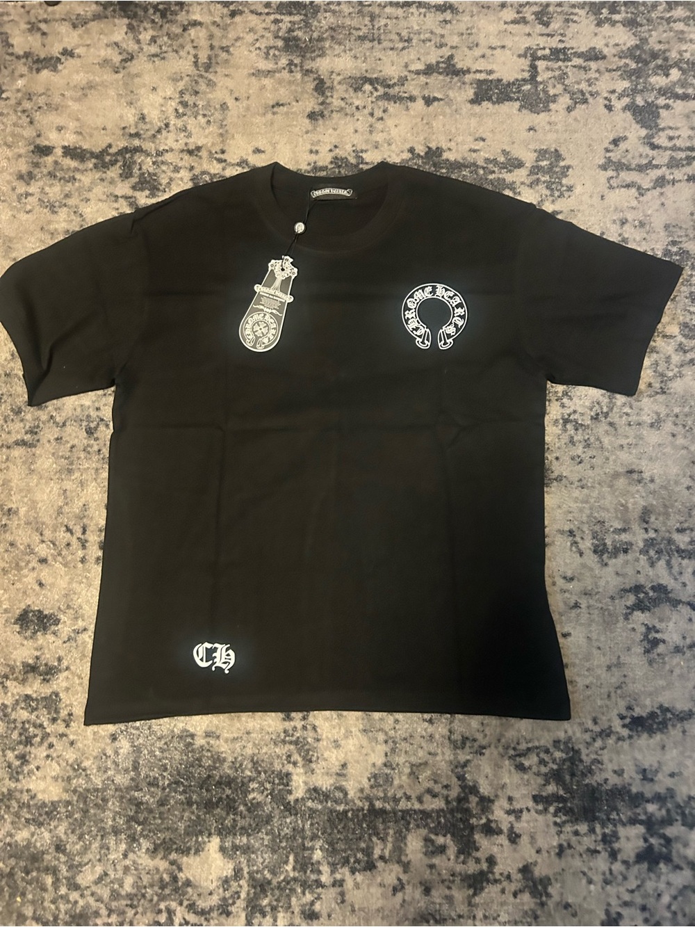 Chrome Hearts Black Short Sleeve Tee with White Logo Accents